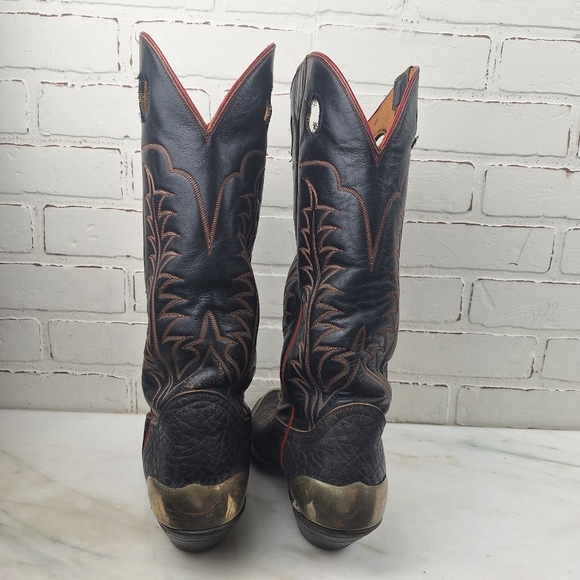 VTG Tony Lama 6361 Black Bullhide Tall Leather Western Buckaroo Riding Boots - Picture 5 of 12